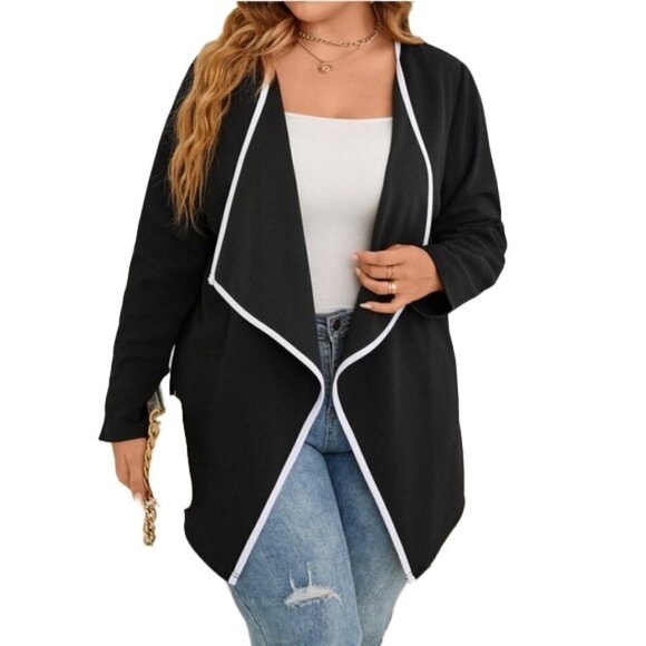 ❤️ 🆕 SHEIN CURVE plus contrast binding waterfall cardigan  Size 3XL - Picture 1 of 4